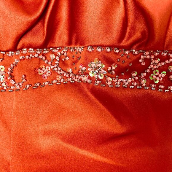 Bronze Satin Strapless Gown Beaded Empire Waist Pleated Bust Bridgerton 14 New - Picture 4 of 12